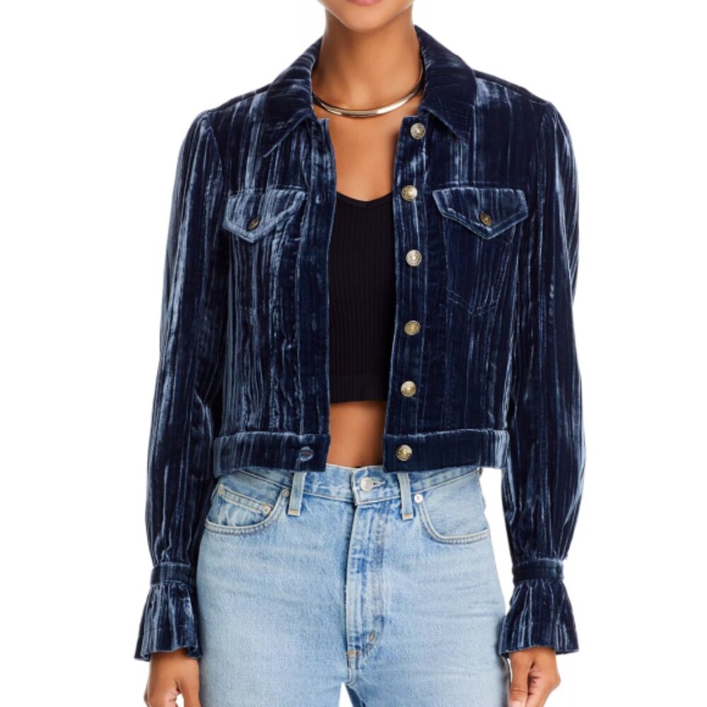 Cinq à Sept 'Dillon' Cropped Crushed Velvet Jacket, Peacock Blue